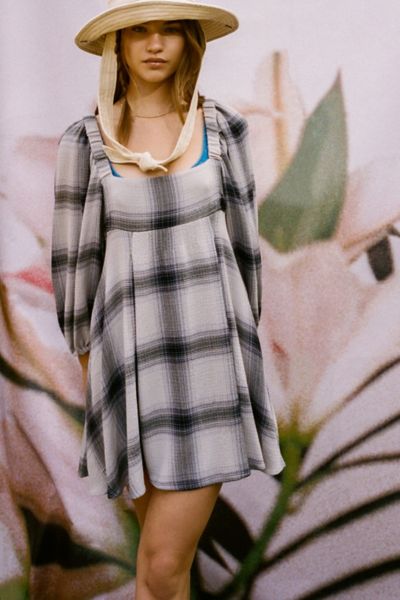 chinese dress ladies Sexy Bow Lace-Up Mini Dress in Grunge Style / Women Double Layer Mesh Backless Plaid Dress main image 0