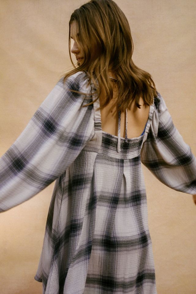 UO Lachlan Flannel Smocked Mini Dress #1