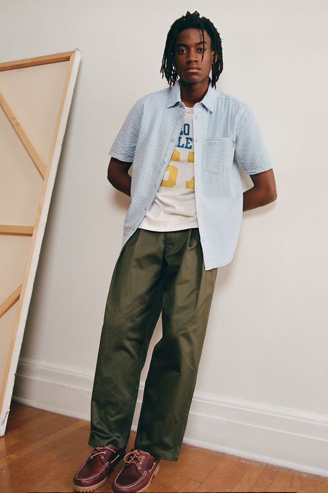 UO Woodgrain Seersucker Short Sleeve Shirt | Urban Outfitters