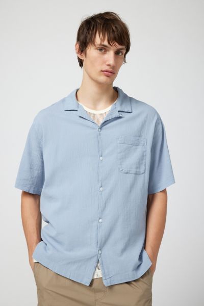 Standard Cloth Liam Crinkle Cut Shirt Top In Stone Blue At Urban Outfitters