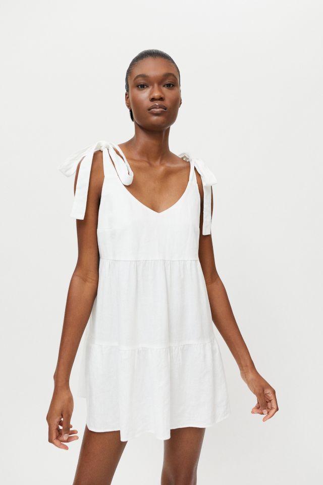 Tie shoulder shop white dress