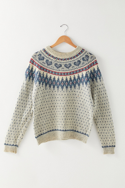 Vintage Fairisle Sweater For Women - Weatherproof Light Grey Pullover, Machine Wash - View #7
