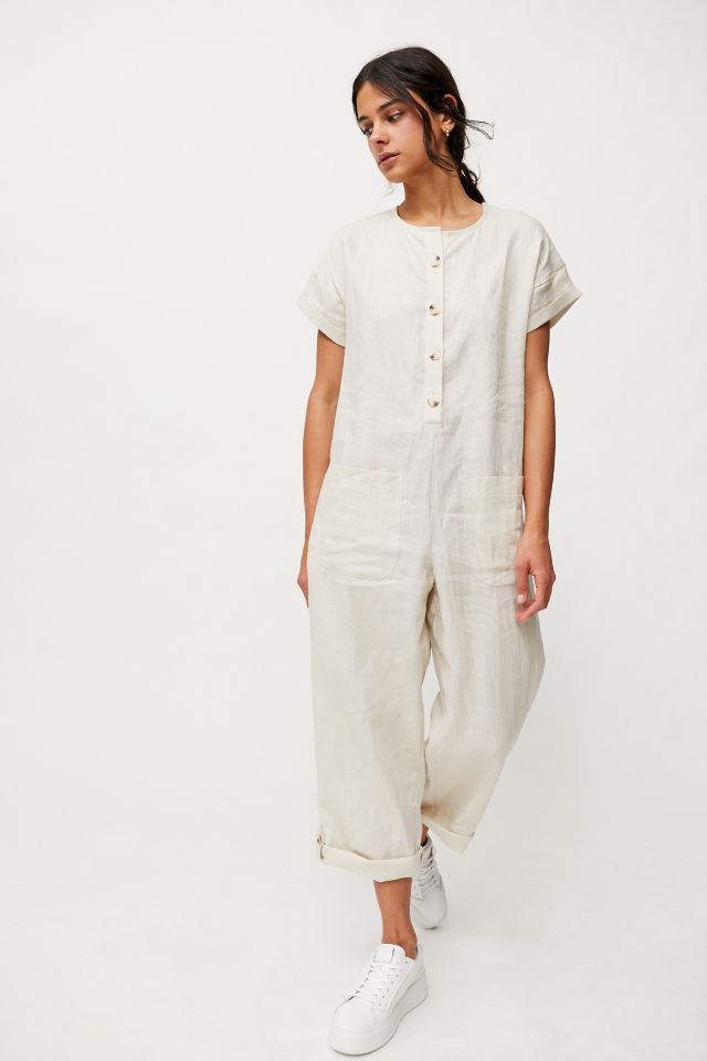 Little Lies Linen Short Sleeve Coverall Jumpsuit | Urban Outfitters
