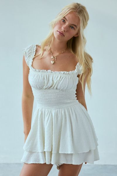 UO Rosie Smocked Tiered Ruffle Romper | Urban Outfitters