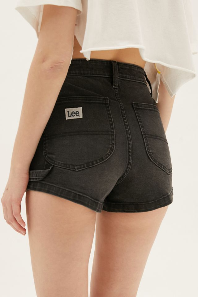 Lee High-Waisted Dungaree Short – Washed Black Denim Urban