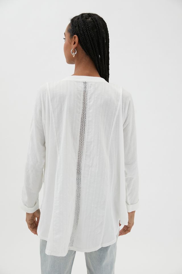 UO Hallie Lace Inset Button-Down Shirt #1