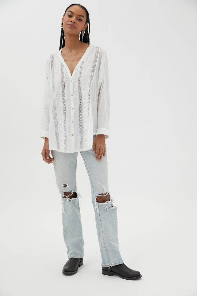 UO Hallie Lace Inset Button-Down Shirt #2