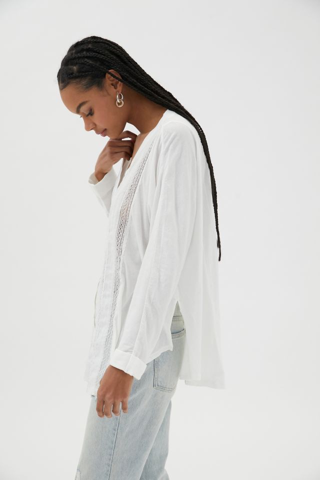 UO Hallie Lace Inset Button-Down Shirt #3
