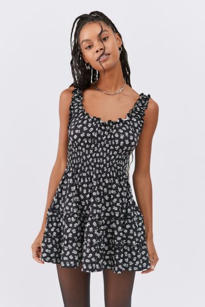 Urban Outfitters Uo Lizzy Smocked Floral Mini Dress In Black Multi