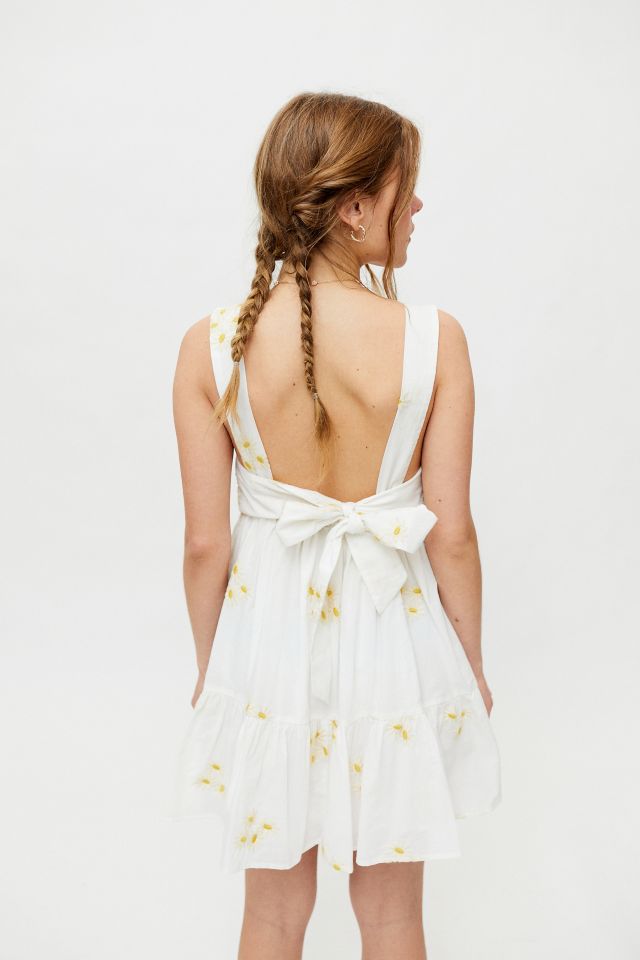 UO Avril Embroidered Tie-Back Frock Dress #1