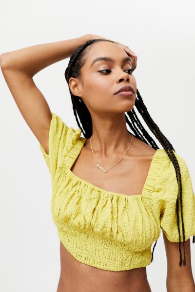 Uo Miji Smocked Cropped Blouse Urban Outfitters 2573