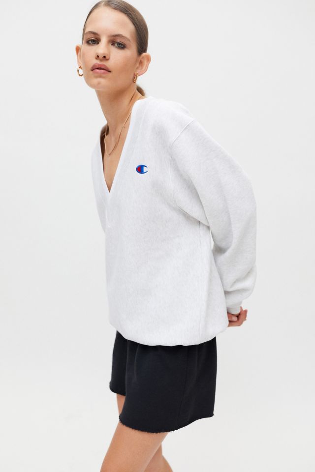 Champion white v store neck sweatshirt