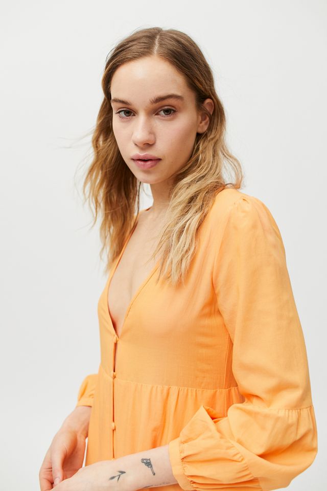 UO Briella Plunging Button-Front Midi Dress #1