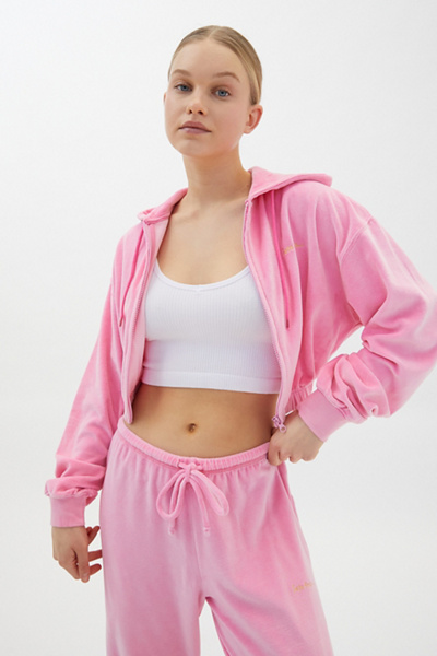 pink velvet cropped hoodie