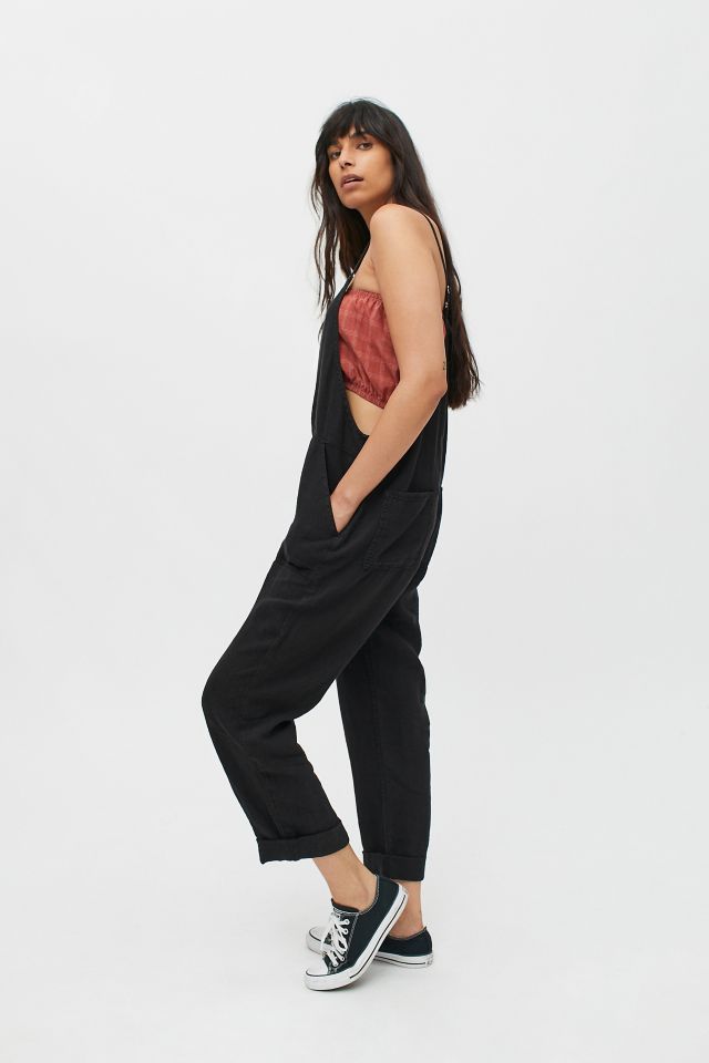 UO Corin Black Strappy Linen Dungarees