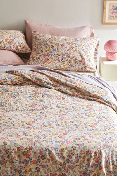 Vintage Inspired Floral Bedding Set / Brown + Beige