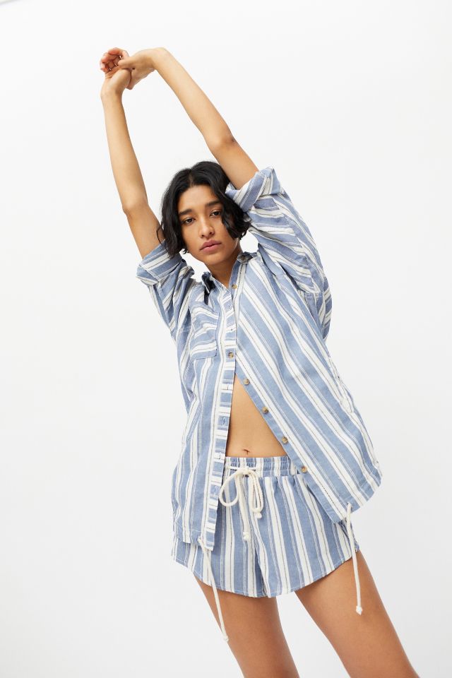 UO Tate Striped Button-Down Shirt & Short Set