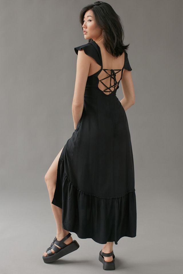 Urban Outfitters Uo Siren Strappy Back Midi Dress in Black