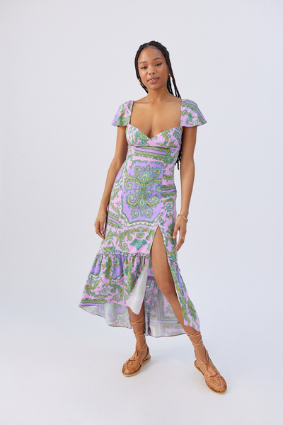 Urban Outfitters Uo Siren Strappy Back Midi Dress In Purple Multi | ModeSens