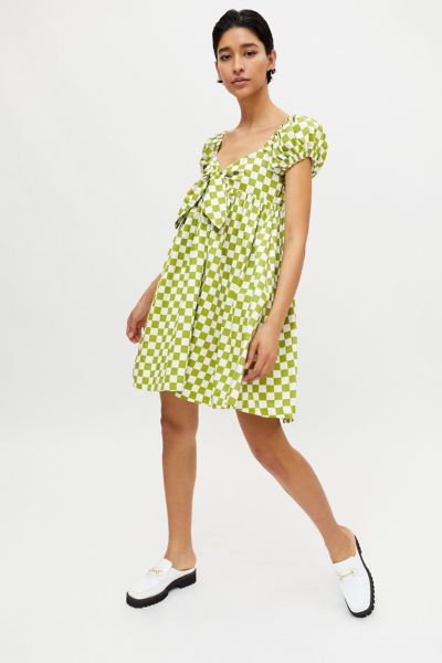 En Saison Checkered Babydoll Mini Dress ...