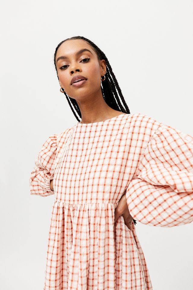 Ghospell Sunrise Checkered Oversized Midi Dress