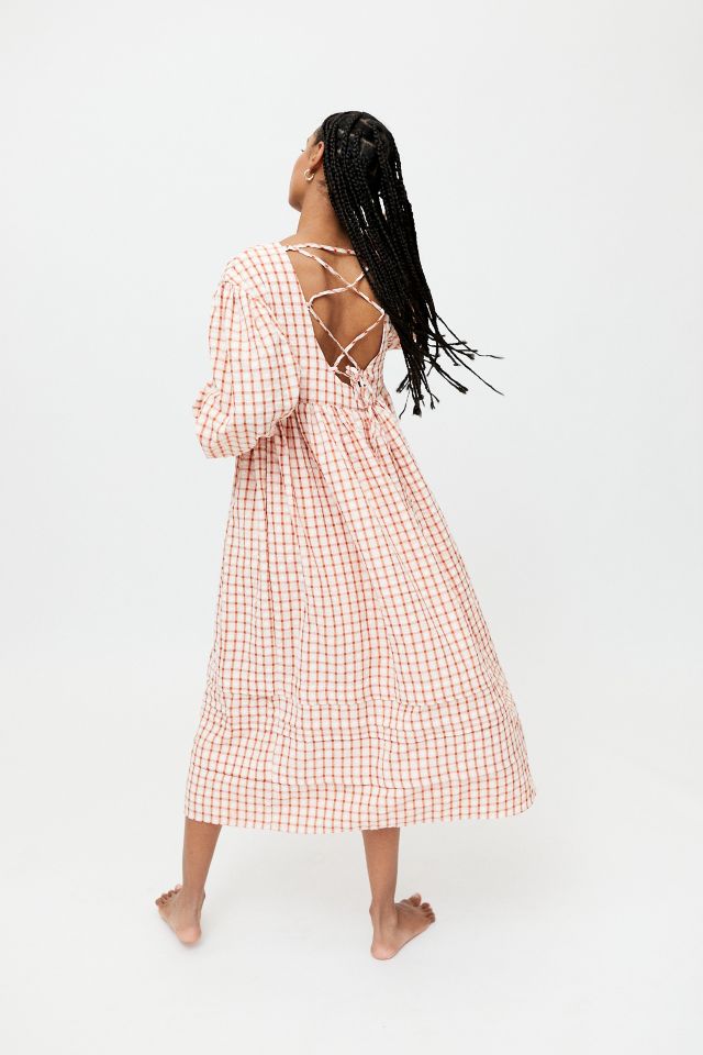 Ghospell Sunrise Checkered Oversized Midi Dress | Urban Outfitters