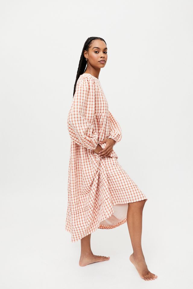 Ghospell Sunrise Checkered Oversized Midi Dress