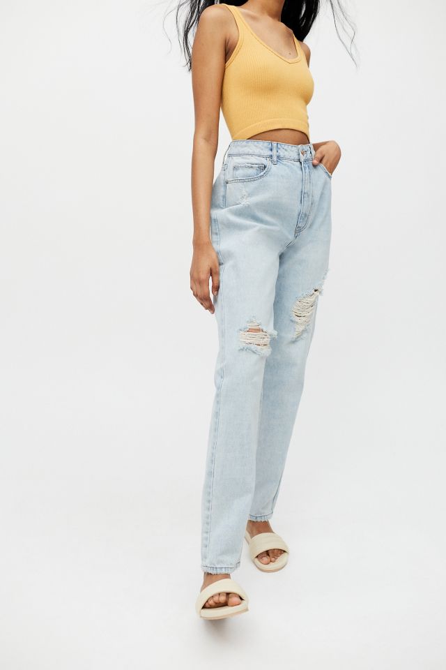 Light Blue Wash Ripped Mom Jeans Reasonable Price | longevidadesaudavel ...