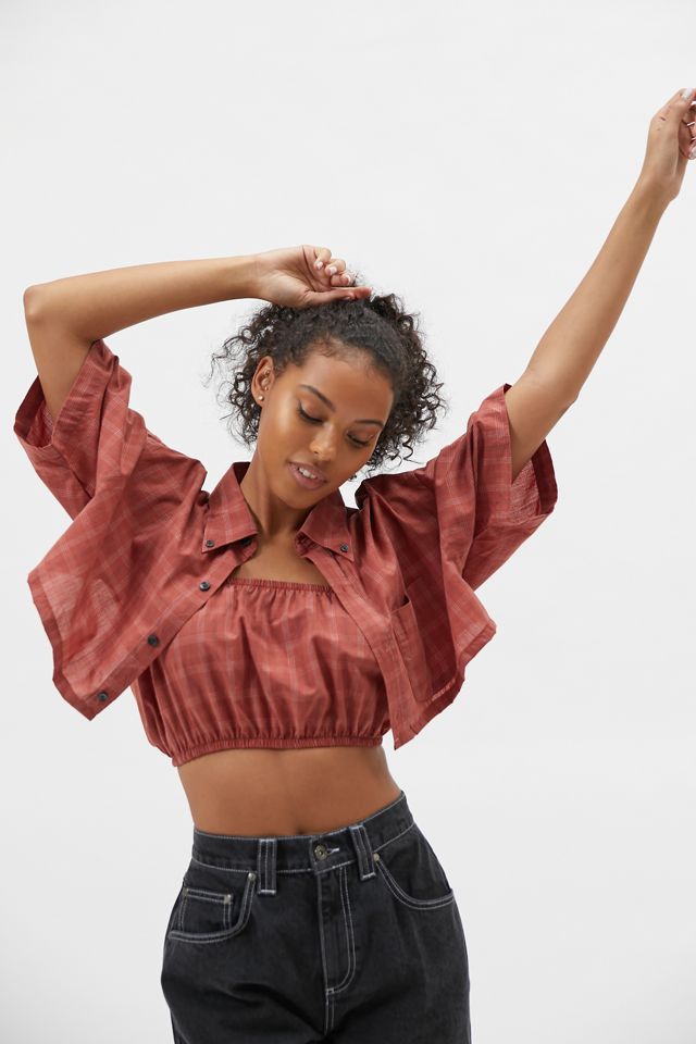 Urban Renewal Recycled Check Button-Down Shirt & Tube Top Set | Urban ...
