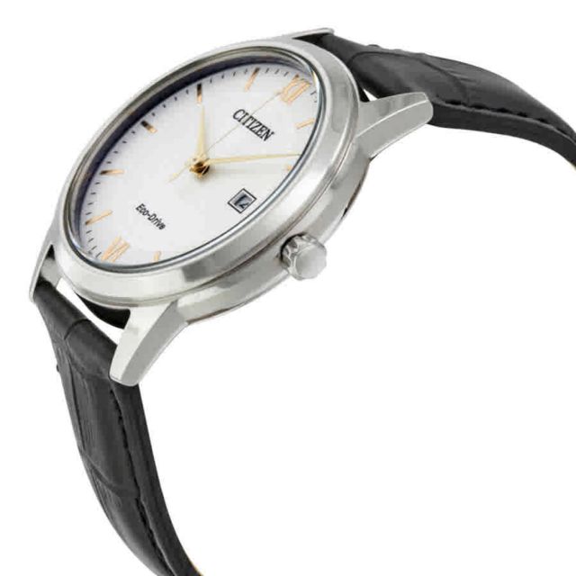 Citizen Eco-Drive Silver Dial Black Leather Men's Watch AW1236-03A #1