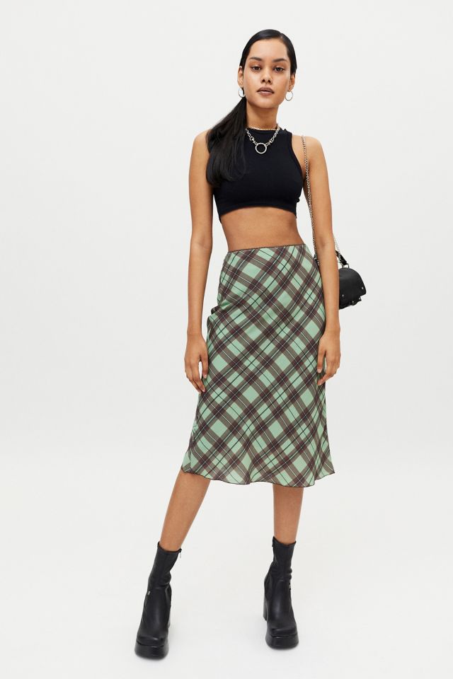 Green plaid skirt clearance midi