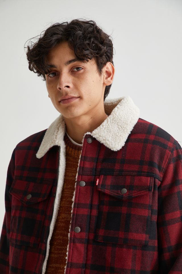 Levis sherpa clearance jacket red plaid