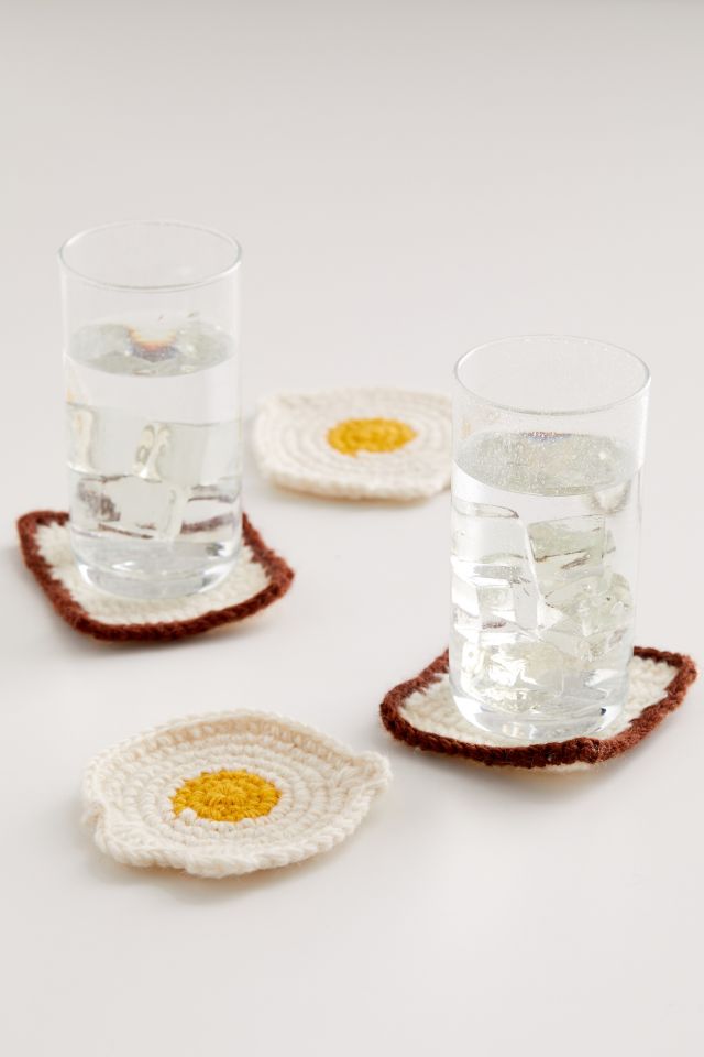 Eggs ‘N’ Toast Crochet Coaster Set #1