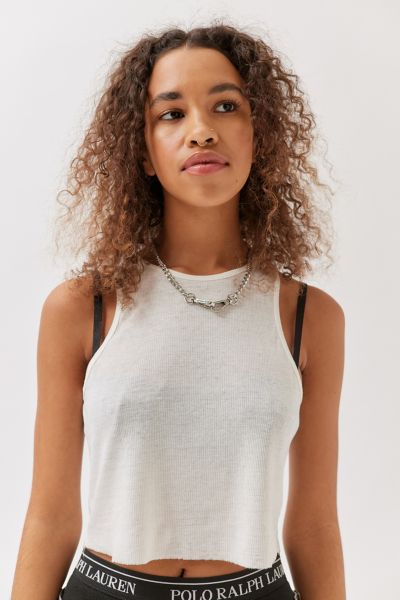 Urban Outfitters Uo Godfather Cutoff Cropped Tank Top in White