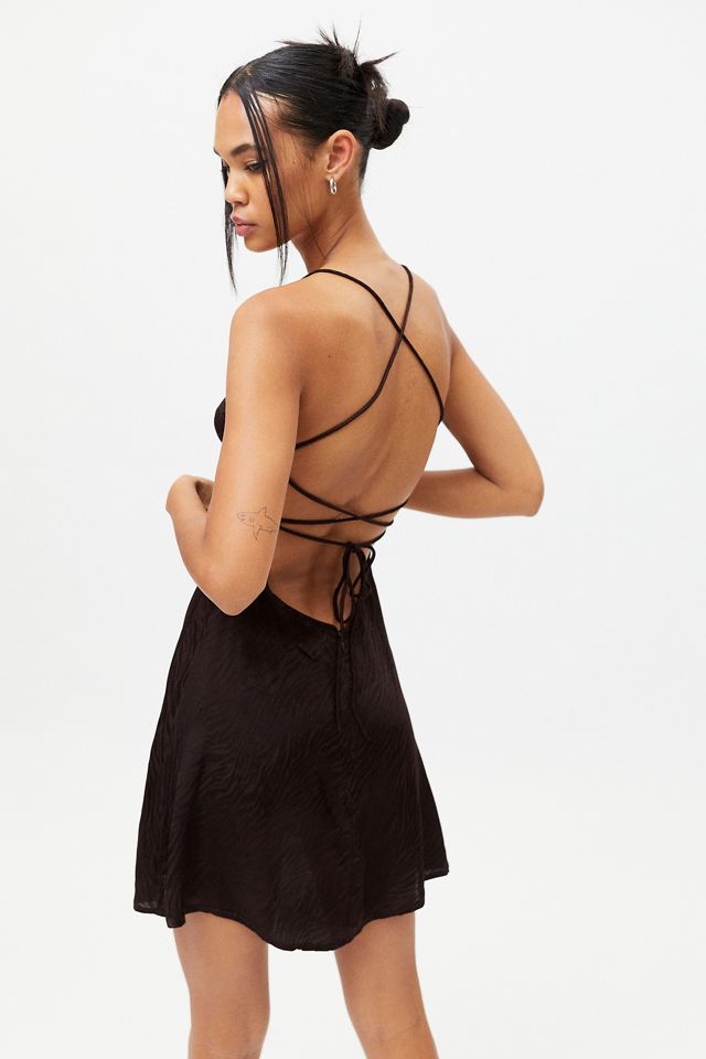 black strappy back mini dress Head Over Heels Cut-Out Waist Strappy Back Mini Dress Black