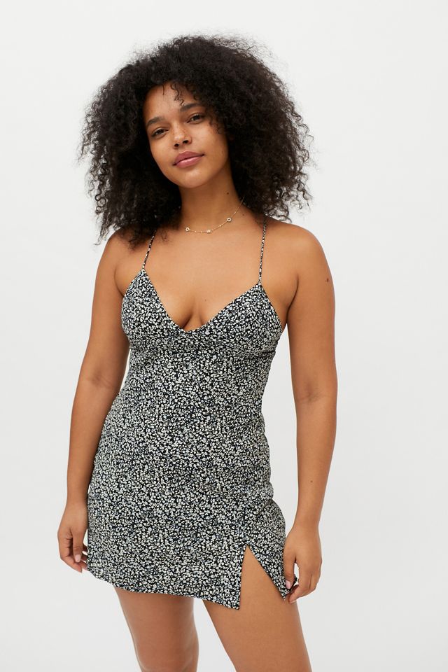 Kiss The Sky Floral Notched Mini Slip Dress Urban Outfitters