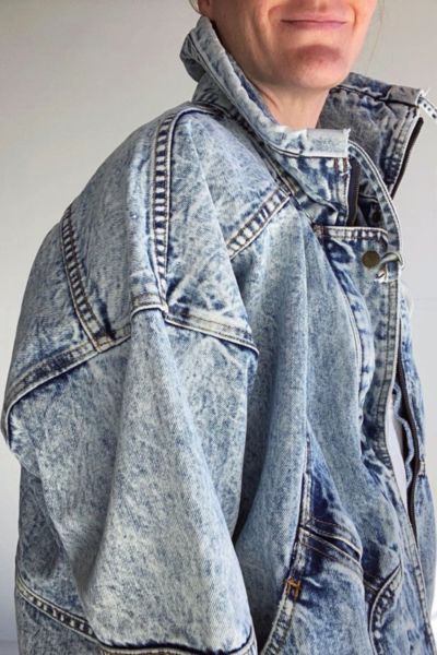 Vintage RARE 1980s Oversized Acid Wash Denim Jacket w Mock