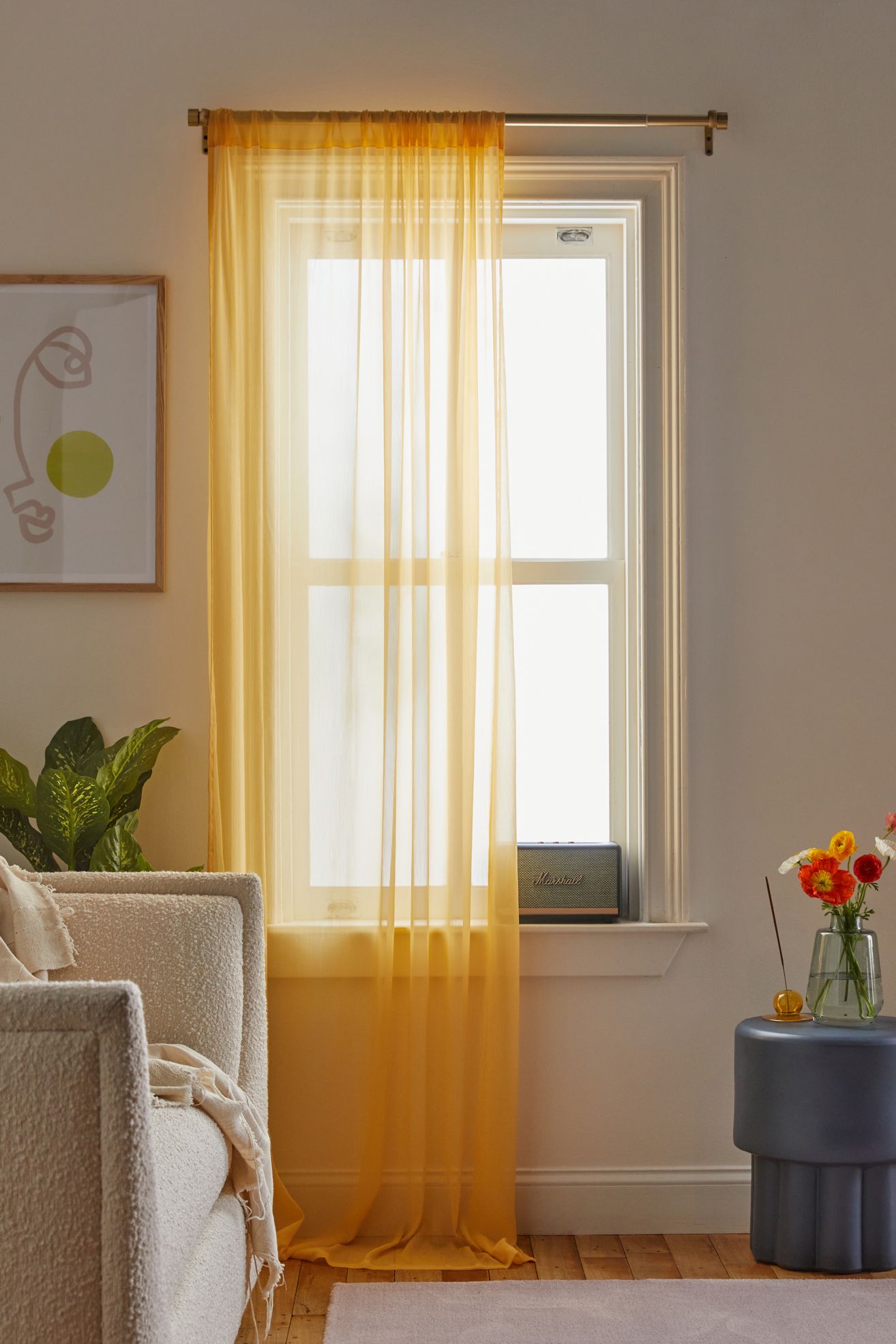 Chiffon Sheer Curtain Window Panel - Yellow, 52X96