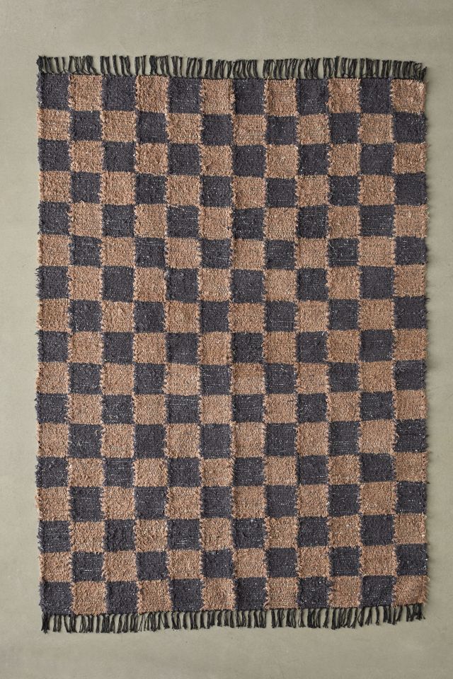 Checkerboard Woven Shag Rag Rug