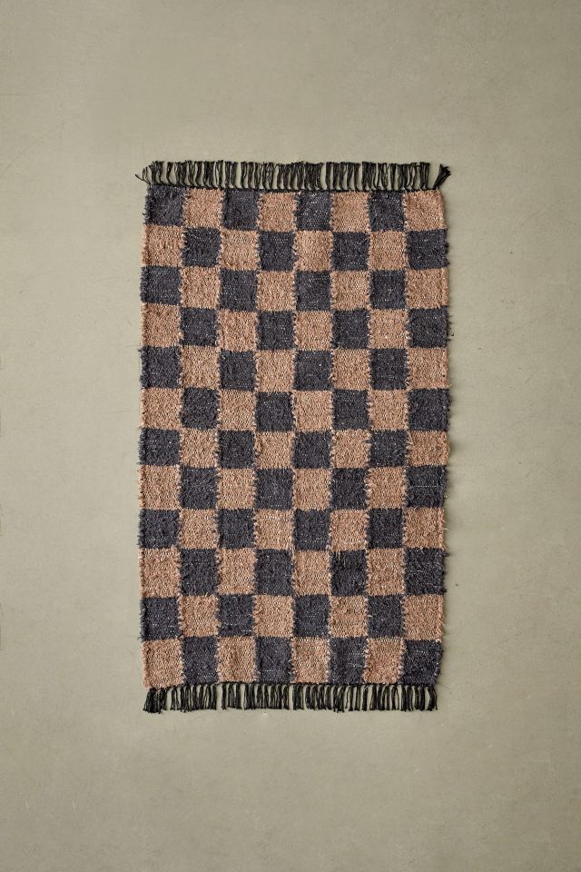 Checkerboard Woven Shag Rag Rug