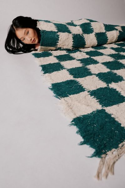 Urban Outfitters Checkerboard Woven Shag Rag Rug