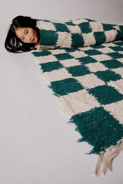 Checkerboard Woven Shag Rag Rug