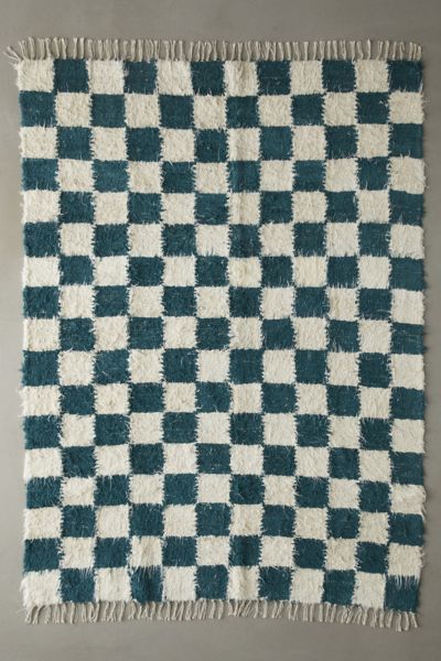 Checkerboard Woven Shag Rag Rug