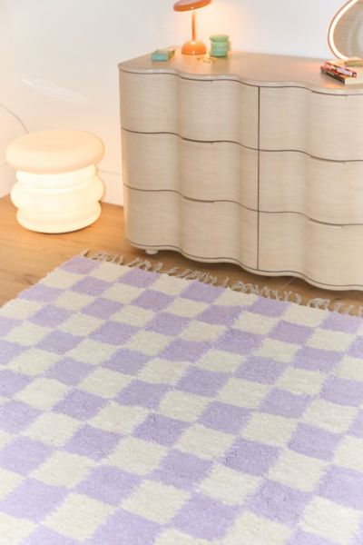 Urban Outfitters Checkerboard Woven Shag Rag Rug In Lilac At