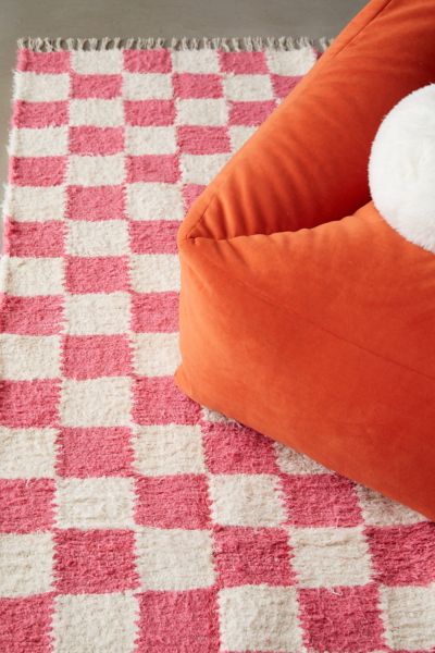 Urban Outfitters Checkerboard Woven Shag Rag Rug