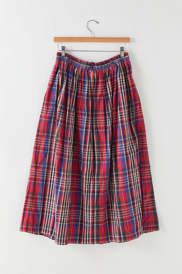 Vintage Button Front Plaid Midi Skirt #1