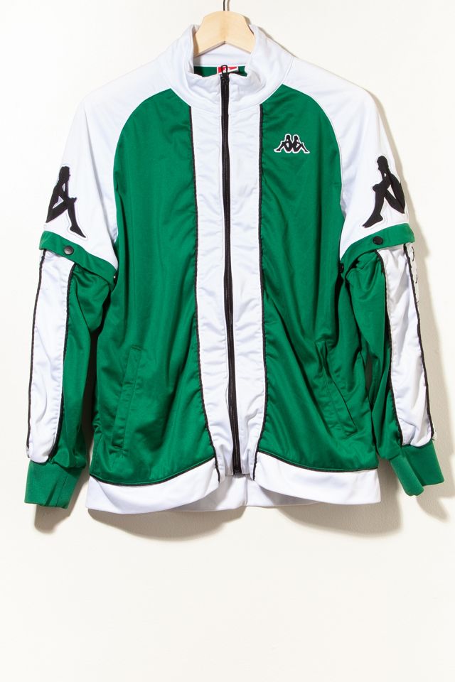 Vintage Kappa Track Jacket Snap Sleeves Green and White