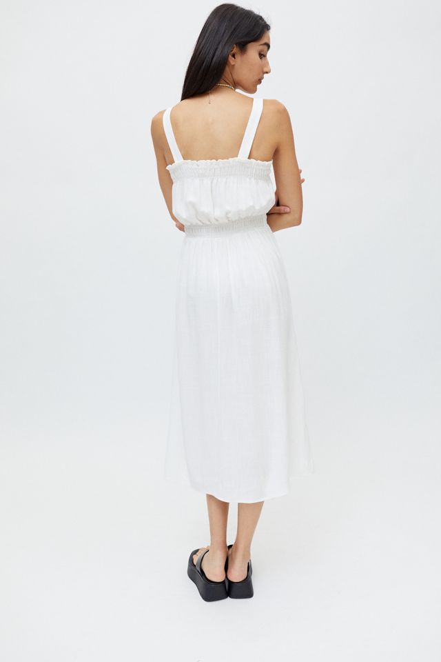 chinese dress ladies The Escape Linen Midi Dress in Beige