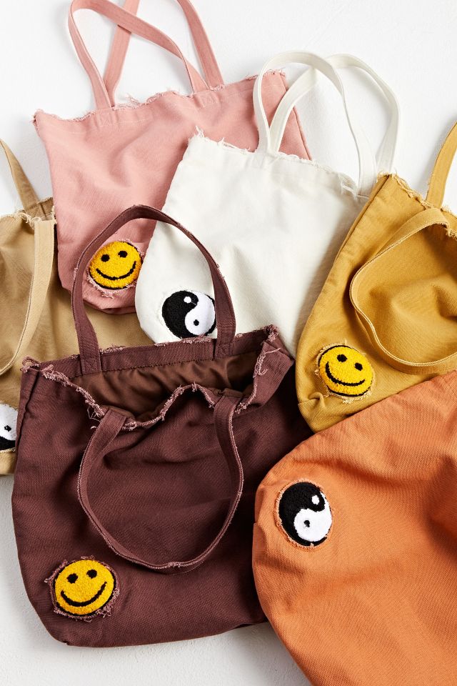 UO Smile Patch Distressed Canvas Tote Bag