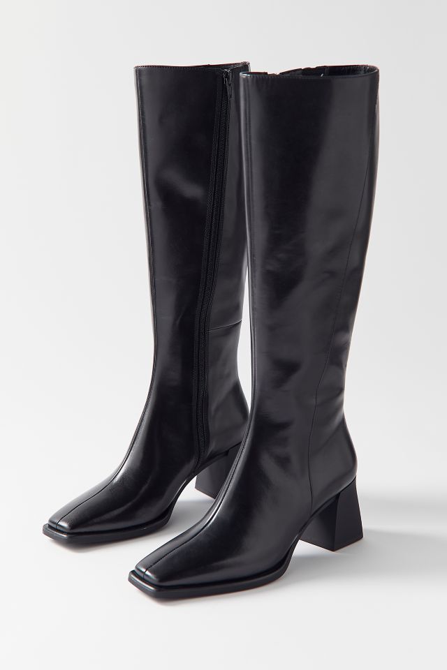 vagabond hedda leather flared heel knee boots in black